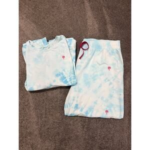 BedHead PJs Lounge Set Tie Dye Palm Tree Embroidered 3x Blue Cotton Jersey NWT